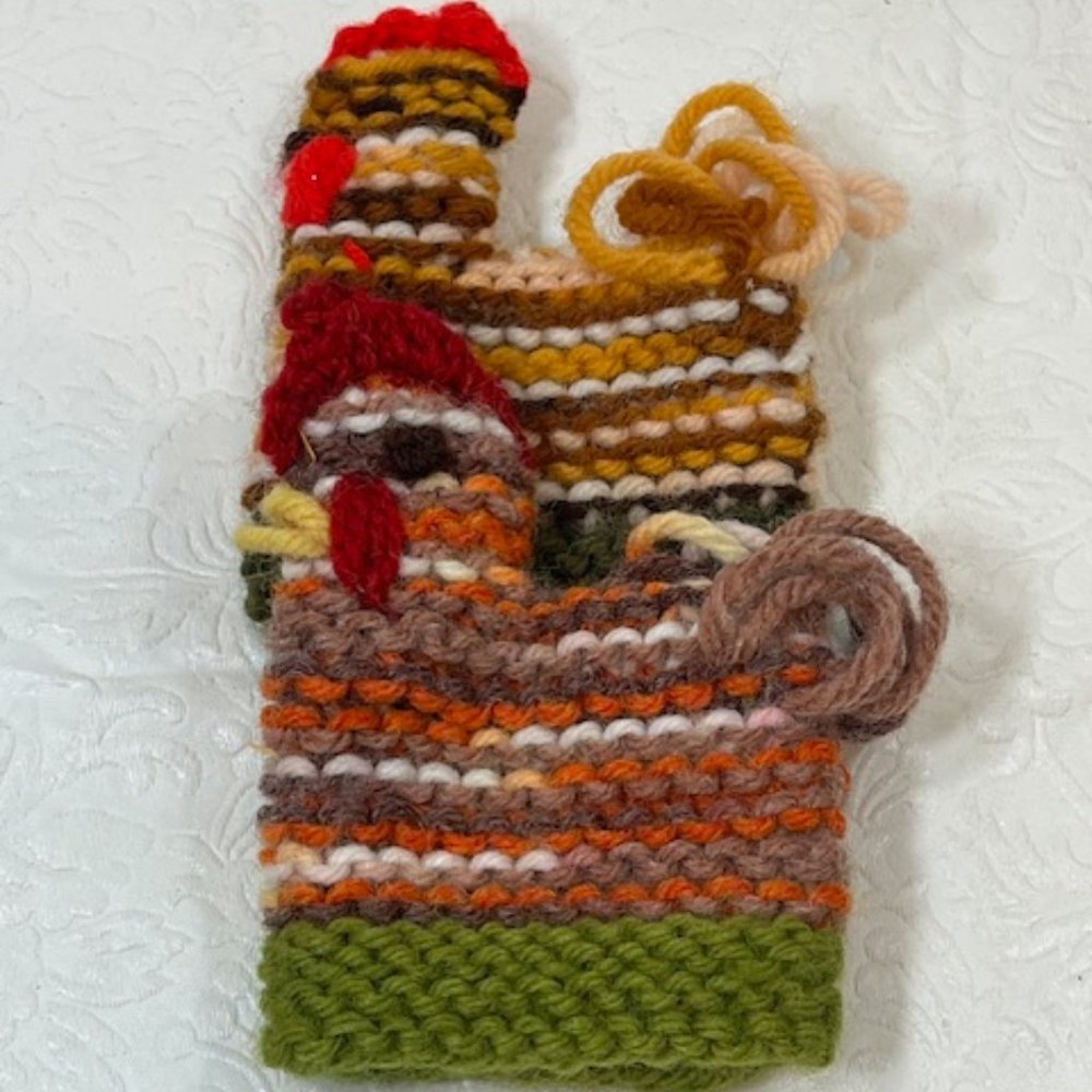 Two (2) Crocheted/Knitted Chicken/Hen Egg Cozies Covers Holder Decor 3"x4.25"